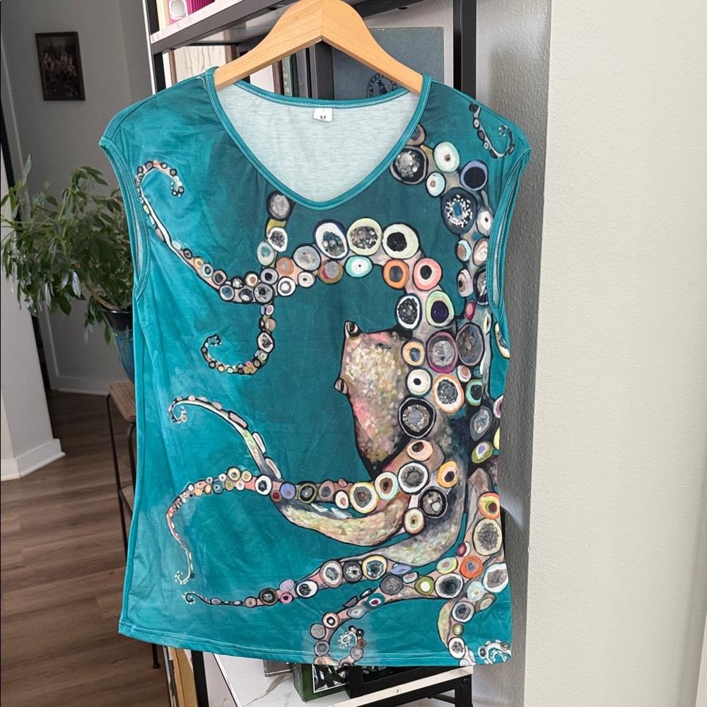 Teal Octopus Print Women's Top